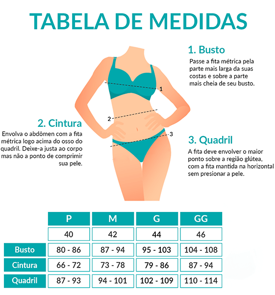 conjunto de lingerie basico Atacado Tabela de Medidas