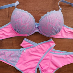 Conjunto Bicolor Microfibra com Renda Calcinha Fio Duplo REF 208