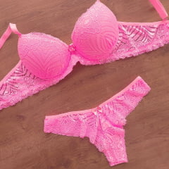 Conjunto Renda Microfibra Calcinha Fio REF 1005