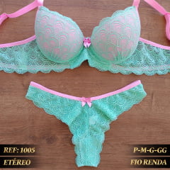 Conjunto Renda Microfibra Calcinha Fio REF 1005