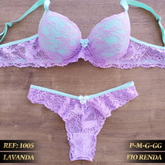 Conjunto Renda Microfibra Calcinha Fio REF 1005