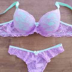 Conjunto Renda Microfibra Calcinha Fio REF 1005