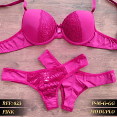 Conjunto Fio Duplo Microfibra com Renda Calcinha Nevoeiro REF 023