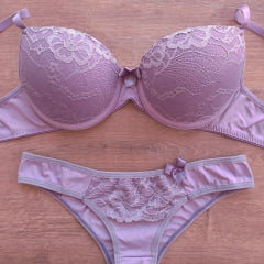 Conjunto Microfibra com Renda Calcinha Tanga REF 022