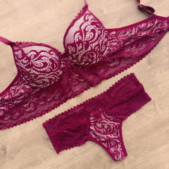 Conjunto Sensual Microfibra com Renda Estilo Cropped Calcinha Fio Cintura Alta REF 431