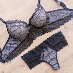 Conjunto Sensual Microfibra com Renda Estilo Cropped Calcinha Fio Cintura Alta REF 431