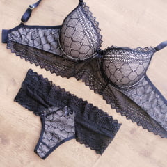 Conjunto Sensual Microfibra com Renda Estilo Cropped Calcinha Fio Cintura Alta REF 431