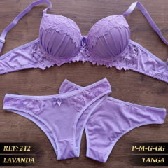 Conjunto Microfibra Drapeado Com Renda Calcinha Tanga REF 212