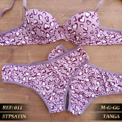 Conjunto Microfibra Estampado Satin Calcinha Tanga REF 011